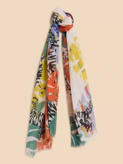 White Stuff Organic Cotton Blend Scarf Ivory MLT