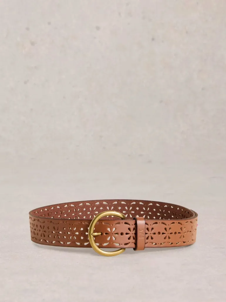White Stuff Punch Out Floral Belt Mid Tan