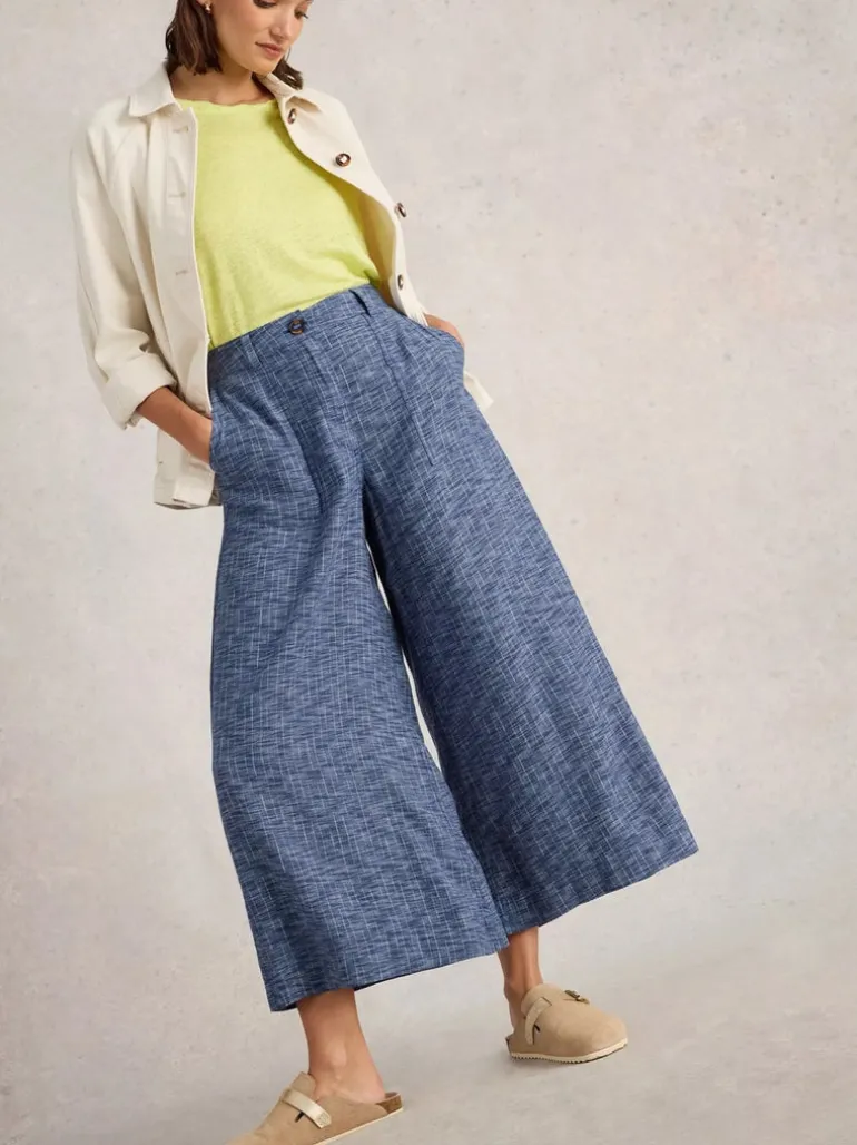 White Stuff Roxy Linen Blend Culotte Blue MLT