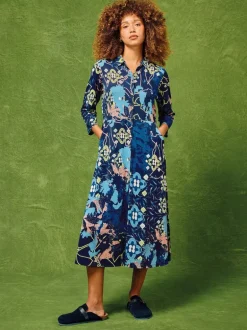 White Stuff Rua Jersey Shirt Dress Blue Print