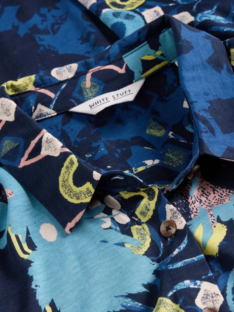 White Stuff Rua Jersey Shirt Dress Blue Print