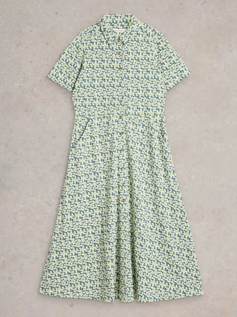 White Stuff Rua Jersey Shirt Dress Green Multi