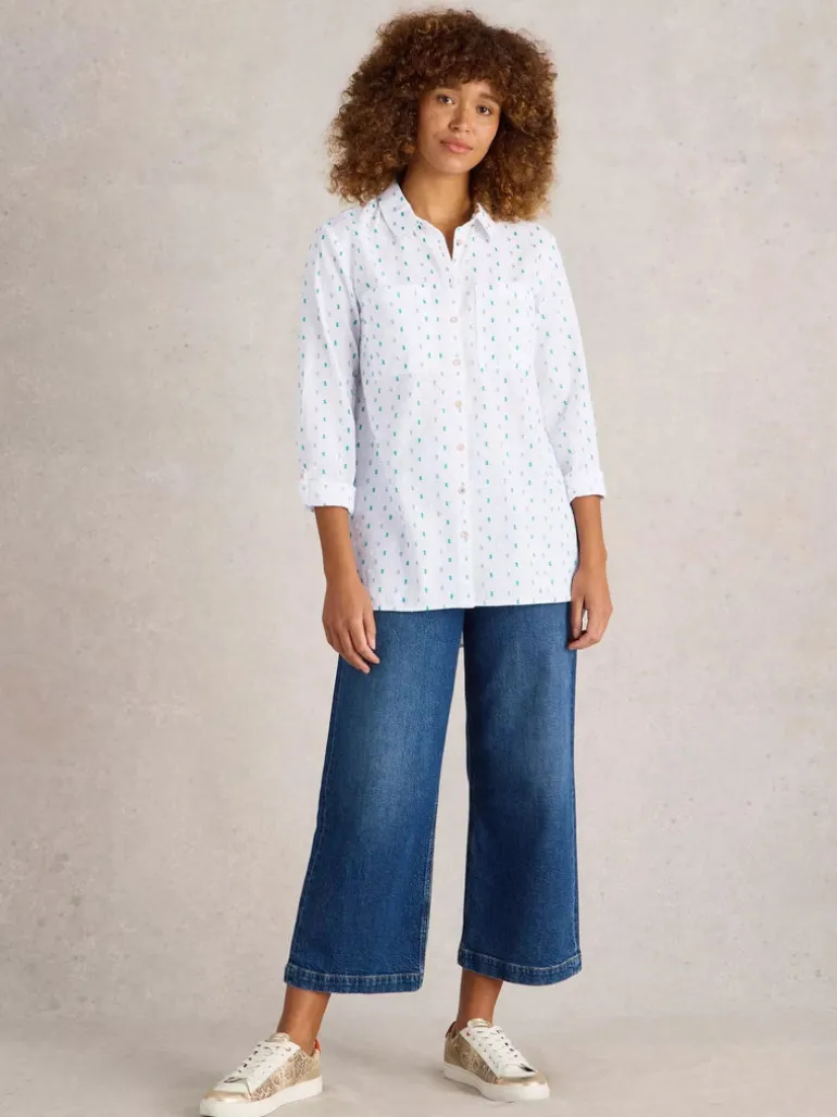 White Stuff Sophie Longline Cot Shirt Ivory MLT
