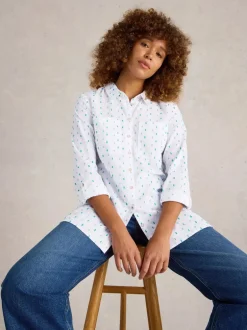 White Stuff Sophie Longline Cot Shirt Ivory MLT