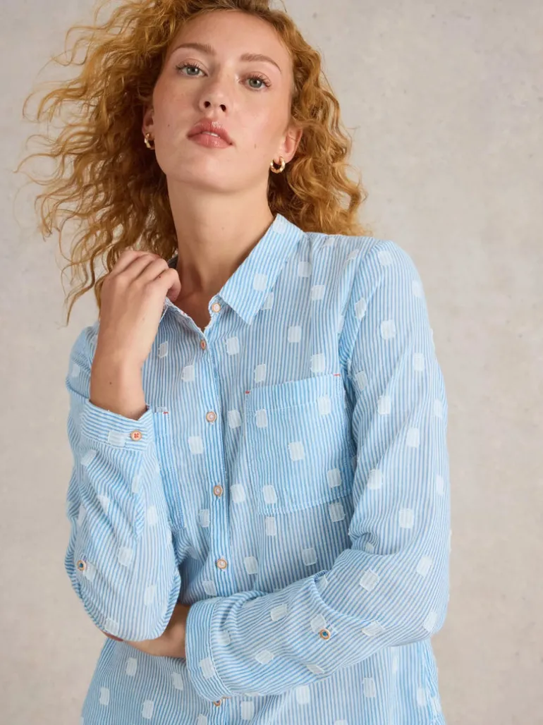 White Stuff Sophie Organic Cotton Shirt Blue MLT