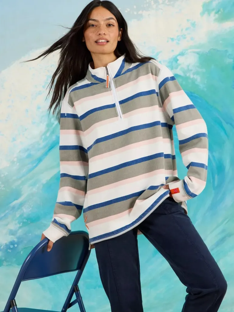 White Stuff Stripe Half Zip Sweatshirt Green