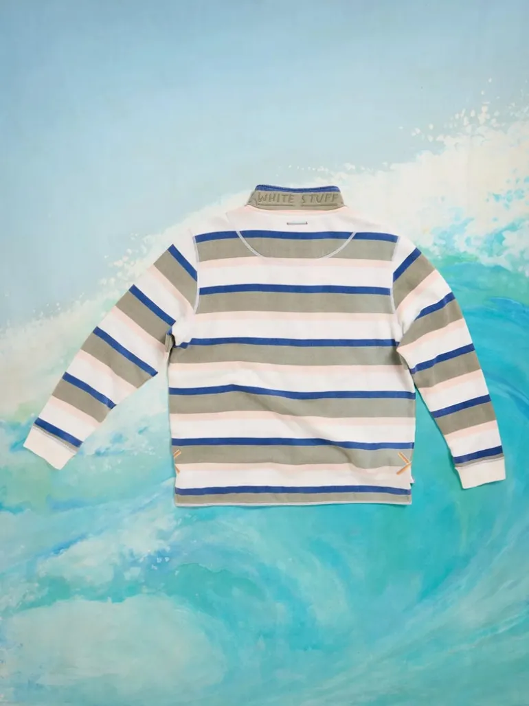 White Stuff Stripe Half Zip Sweatshirt Green