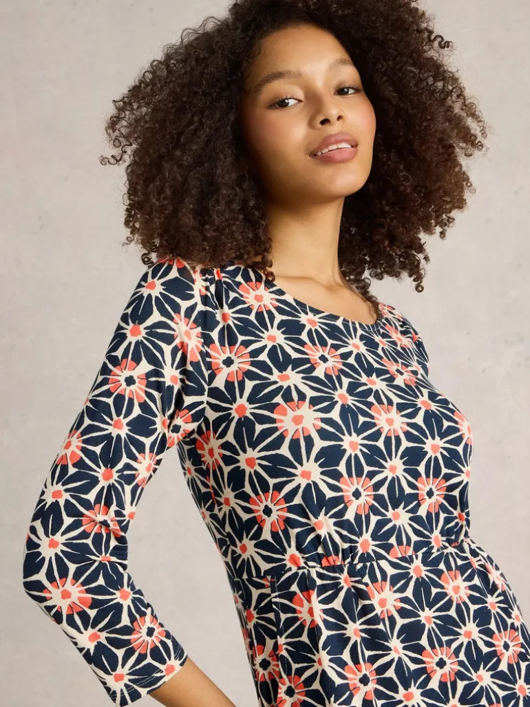 White Stuff Tallie Jersey Dress Navy Print