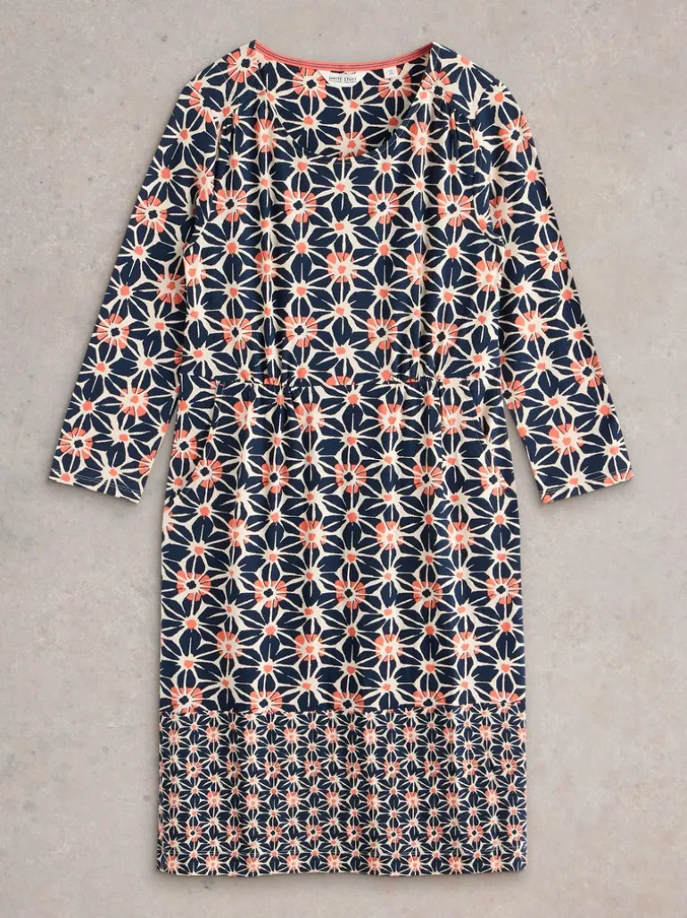 White Stuff Tallie Jersey Dress Navy Print