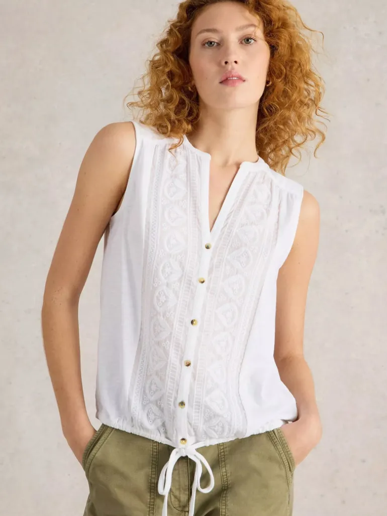 White Stuff Tulip Sleeveless Shirt Bril White