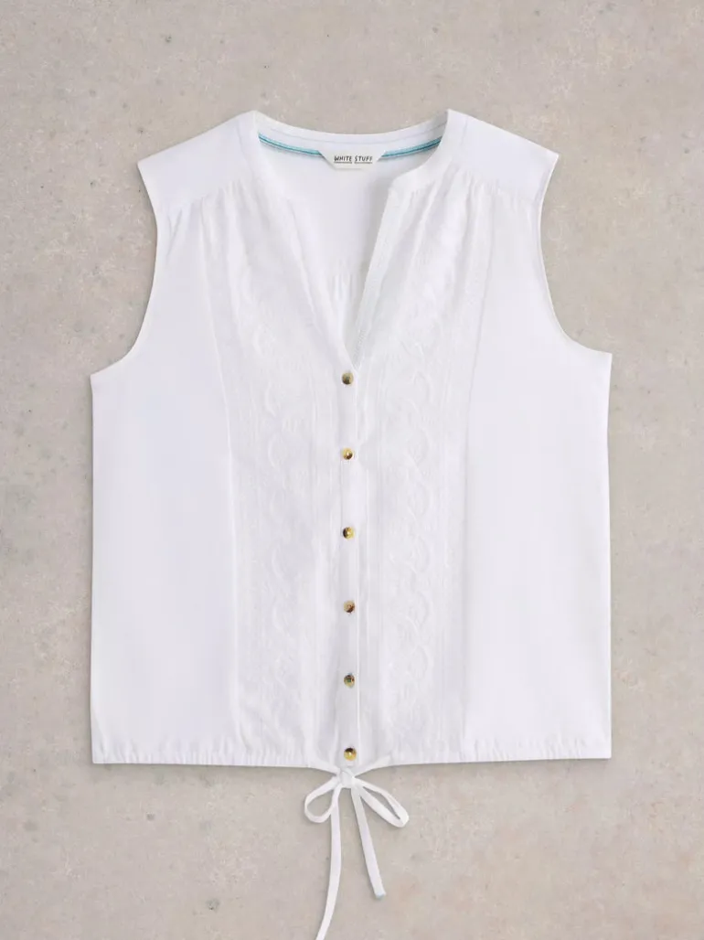 White Stuff Tulip Sleeveless Shirt Bril White