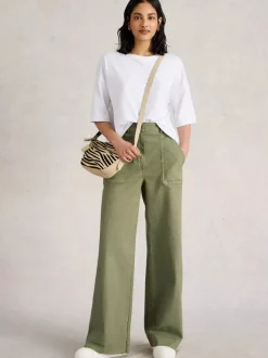 White Stuff Twister Chino Wide Leg Trouser Khaki